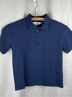H&M Steele Navy Blue Textured Comfy Stretch 1/4 Zip Polo Short Sleeve 6-7